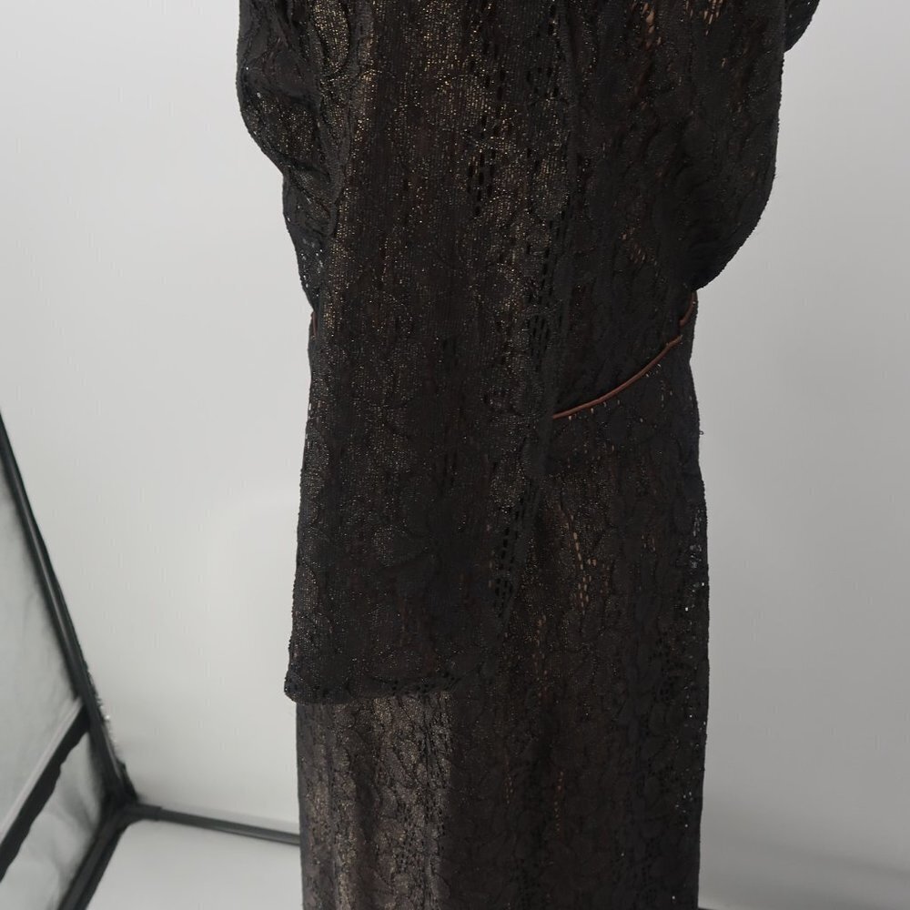David Meister Women's Black 3/4 Sleeve Lace Gown w Nude Underlay Size 6 - Picture 7 of 11